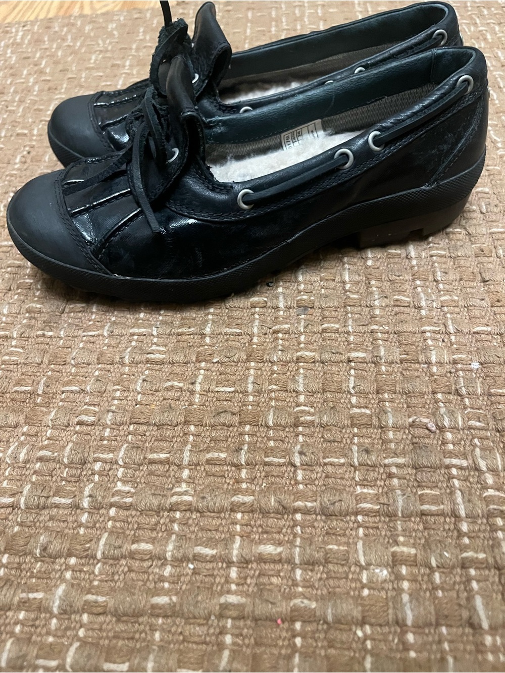 UGG Black Leather Moccasin-Style Lace-Up Flats